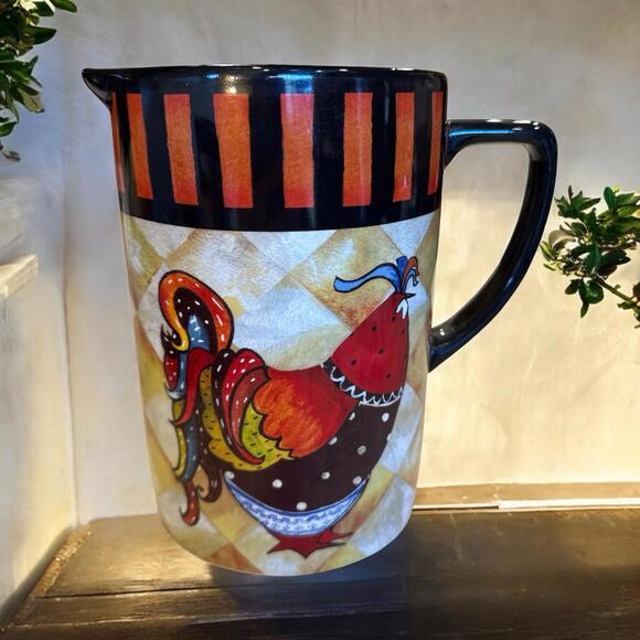 Certified Intl Jennifer Garant Rio Rooster Ceramic Pitcher 8.5″ Unique Farmhouse - Picture 1 of 6